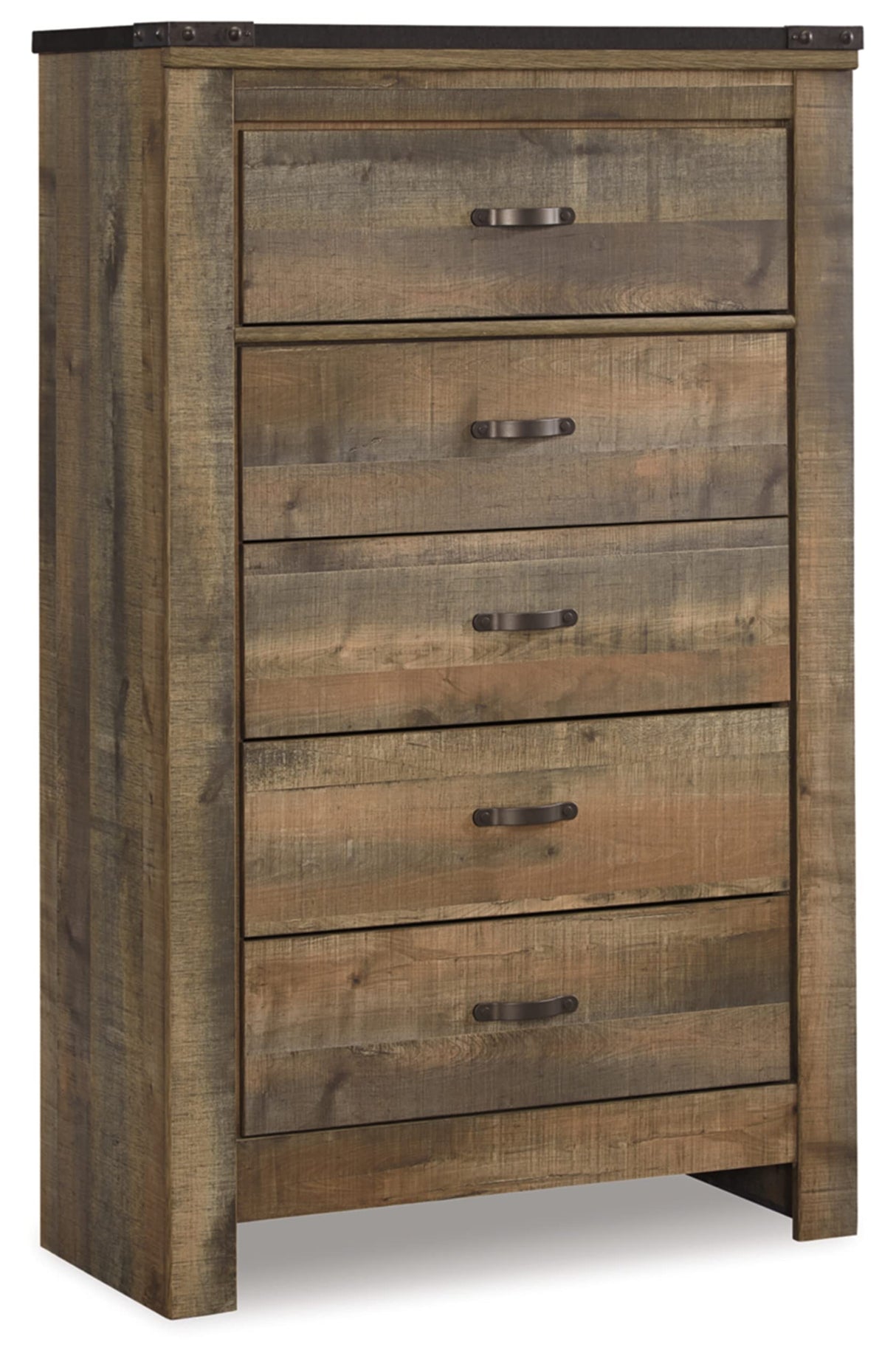 Signature Design by Ashley Trinell Rustic 5 Drawer Chest of Drawers with Nailhead Trim, Warm Brown Signature Design by Ashley
