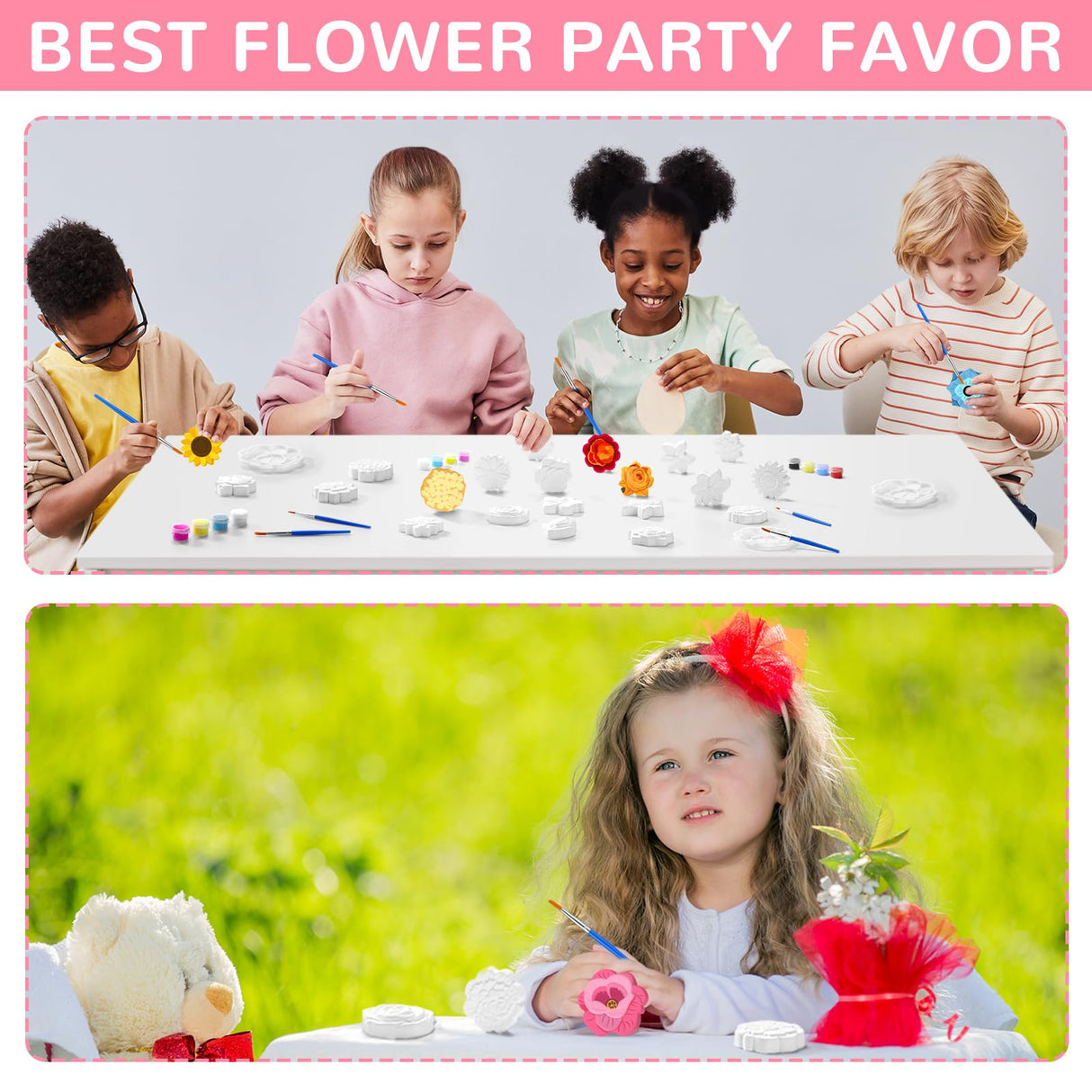 JellyArch 20 Set Flower DIY Painting Kit Ceramic to Paint Your Own Statues Unpainted Plaster Figurines Brushes Acrylic Paints Bags Party Favor for Adults JellyArch