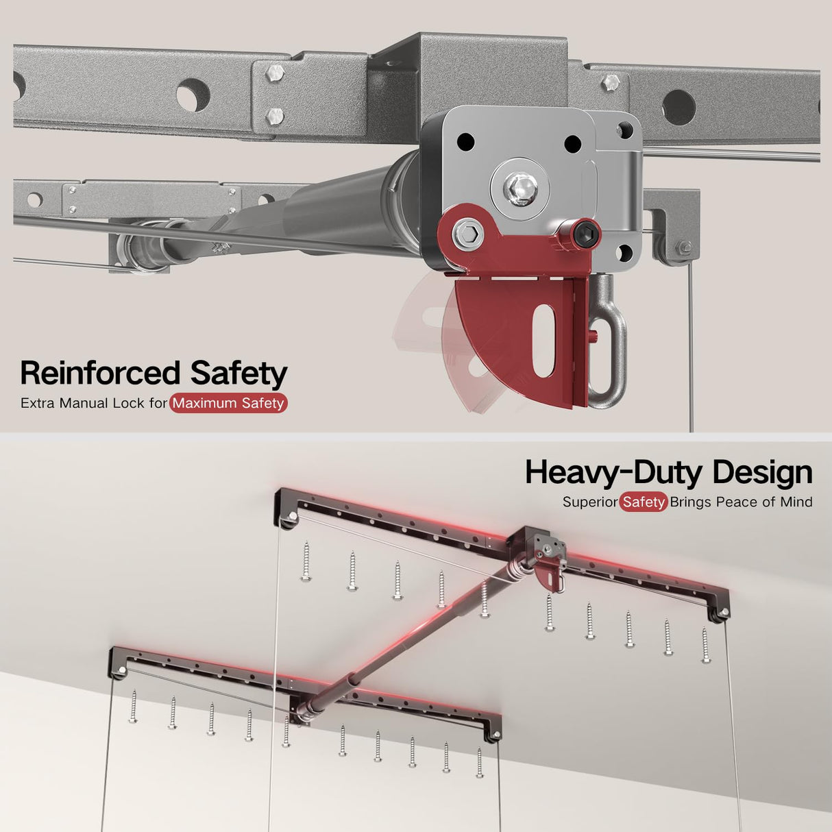 Overhead Garage Storage Rack for 12–14 FT Ceiling, Heavy-duty 4x4 FT Ceiling Storage Racks with Safety Lock, Ideal for Garage Storage Mounted Lift System and Storage Organizer, 250lbs Capacity KOKORACKER