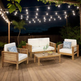 4-Piece Patio Furniture Set: Outdoor Acacia Wood Patio Furniture Set with Loveseat, Sectional Sofa & Coffee Table with Premium Cushions, Durable Conversation Set for Backyard, Garden (4, brown) Usiseem