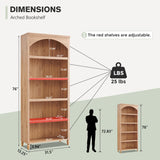 IFGET 76" Tall Arched Bookcase, Farmhouse 5 Tiers Large Arched Bookshelf Cabinet with Adjustable Shelves, Modern Wooden Book Shelf w/Storage and Open Display Shelves for Living Room, Office-Natural IFGET