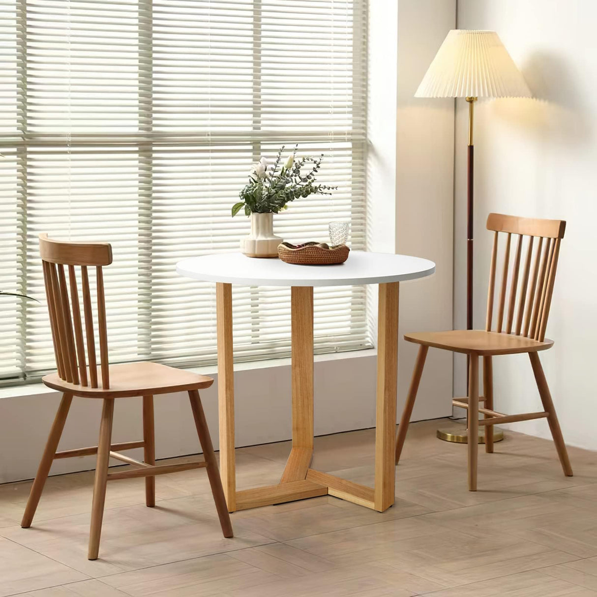 KithKasa 31.5" Mid Century Modern Round White Dining Table for 2-4, with Wood Legs & MDF Tabletop for Small Space Dining Room Narrow Nook KithKasa