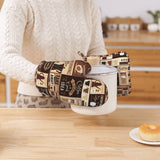 Oven Mitts Pot Holders Set Coffee Pattern Silicone Modern Art Kitchen Gloves Potholders Heat Resistant for Chef Baking Cooking Grilling BBQ 4 Pack Mitt SUPLUCHOM