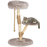 PawHut Cat Tree Tower, 35 Inch Modern Cat Tree for Indoor Adult Cats with Wooden Natural Branch Scratching Posts, Cat Bed & Rope Cat Toy, Brown PawHut