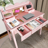 FUNKOCO Home Office Furniture Writing Desk,Computer Work Station with Detachable Hutch,5 Drawers(Pink) FUNKOCO