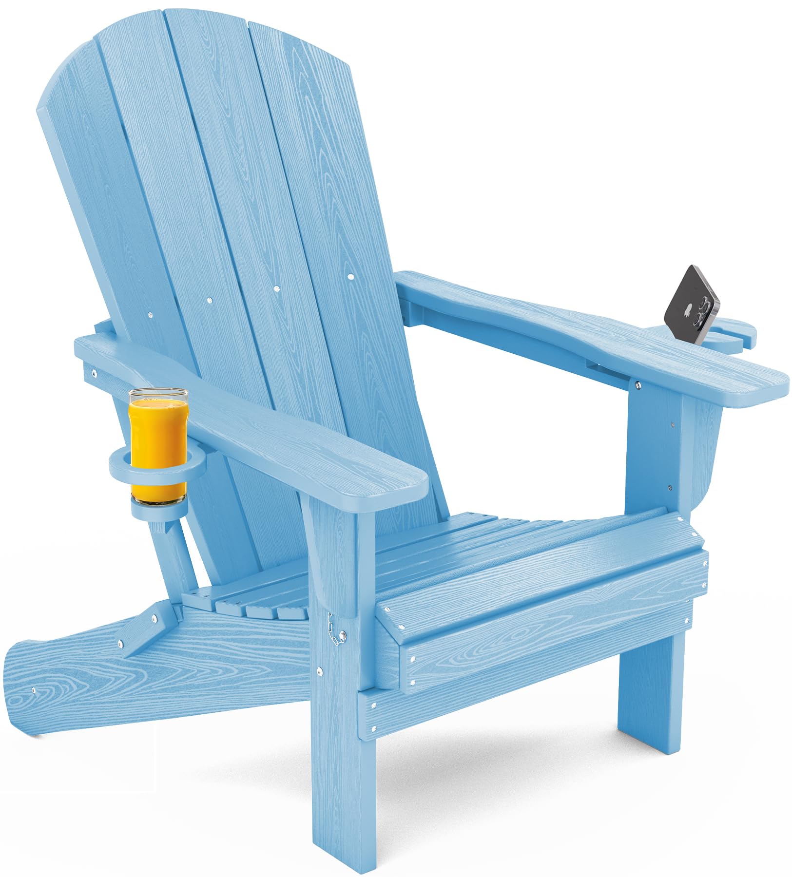 SERWALL Adirondack Chair with Cup Holders - Composite Adirondack Chairs HDPE Outdoor Chairs All Weather Use- Light Blue - WoodArtSupply