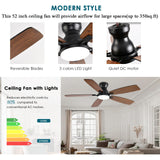 JSAITEE Ceiling Fans with Lights, 52 Inch Low Profile Ceiling Fan with Light and Remote Control, Flush Mount, DC Reversible Motor, Noiseless, Brown 6 Speeds Ceiling Fan for Bedroom JSAITEE