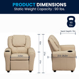 Flash Furniture Vana Vinyl Kids Recliner with Cup Holder, Headrest, and Safety Recline, Contemporary Reclining Chair for Kids, Supports up to 90 lbs., Beige Flash Furniture