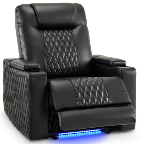 MCombo Zero Gravity Oversized Power Recliner Chair for Adults with Power Headrest & LED Light, Faux Leather Recliner Chair for Living Room & Home Theater, USB Port, Armrest Storage HTS401 MCombo