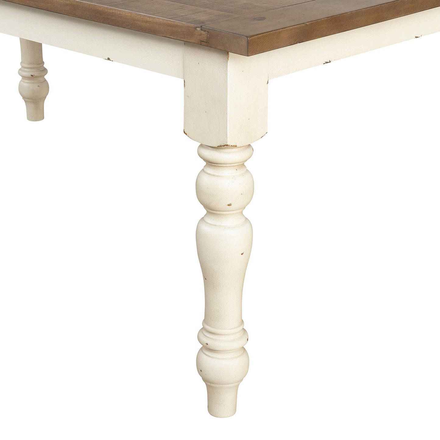 Roundhill Furniture Prato Two-Tone Distressed Oak Wood Dining Bench, One Size, Antique White - WoodArtSupply