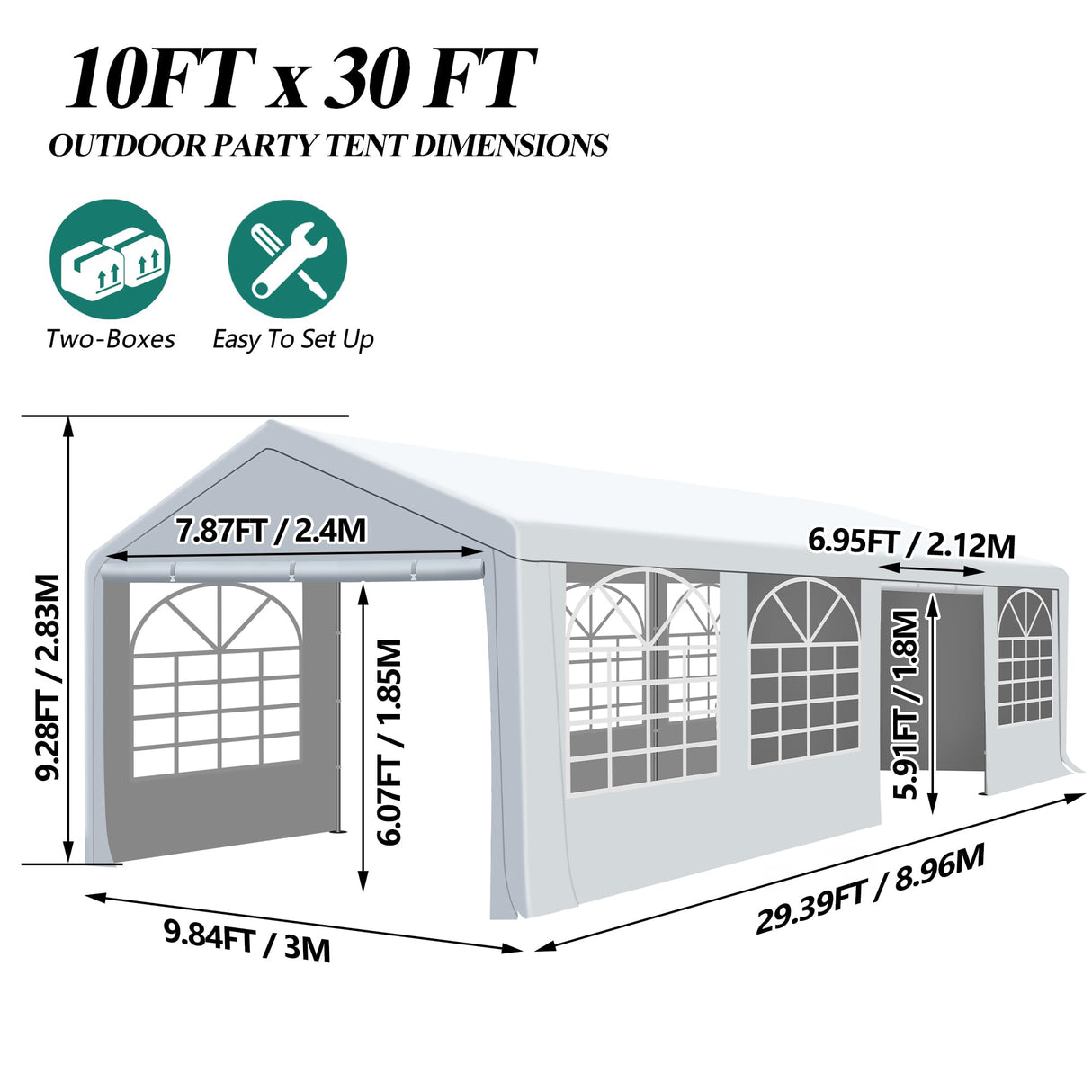 GARTOO 10' x 30' Canopy Party Tent & Carport - Heavy Duty Outdoor Wedding Gazebo with 4 Sand Bags, Event Shelter Canopy for Outdoor Event, Wedding, Birthday Party GARTOO