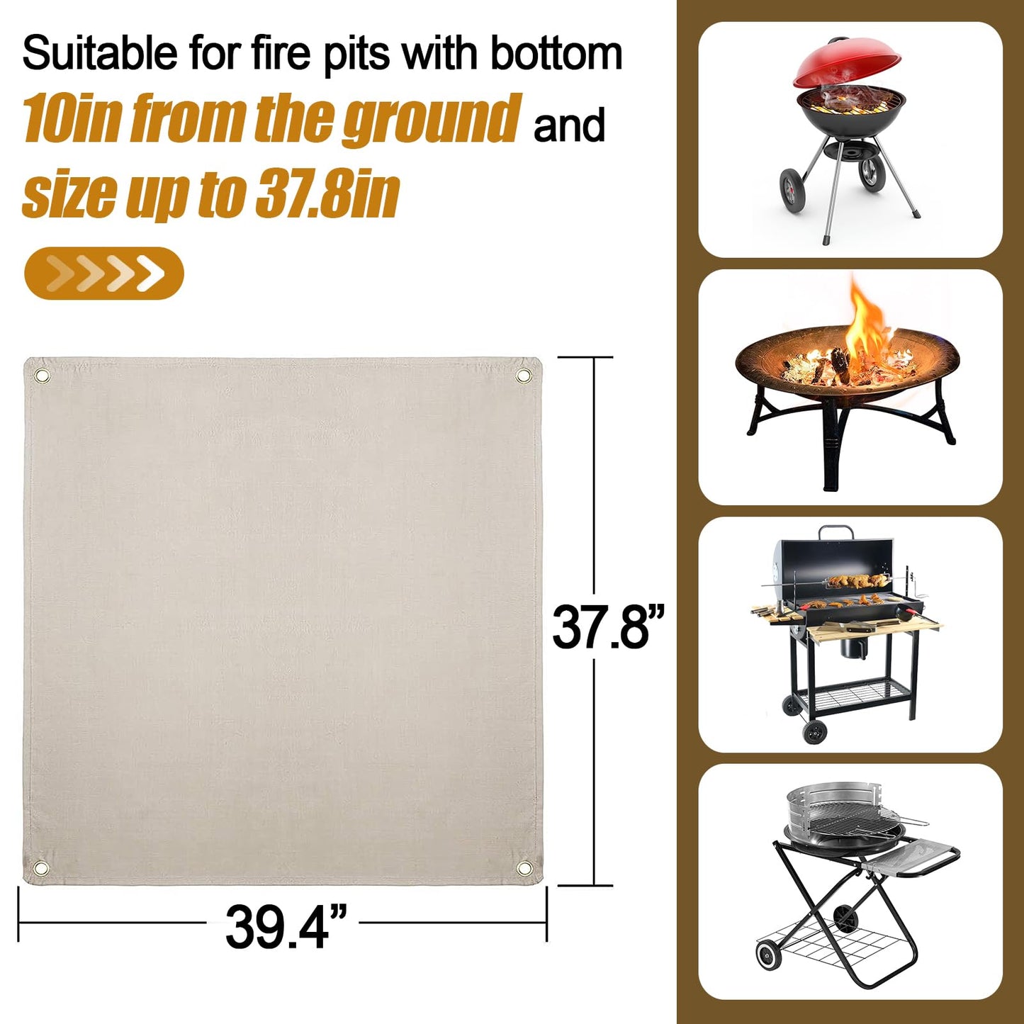 Fire Pit Mat - 37.8x39.4in Fireproof Blanket for Under Fire Pit, Compatible with Solo Stove, Heat Resistant Rug for Outside Indoor Wooden Deck Grass Lawn Protection - Brown