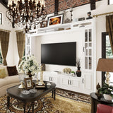 ECACAD Wall Unit Media Console Entertainment Center with 12 Doors, Large TV Stand Set with Tempered Glass Doors and Adjustable Shelves for Living Room, White (96.9”W x 15.7”D x 78.7H) ECACAD