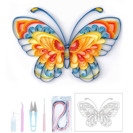 Uniquilling Quilling Paper Quilling Kit for Adults Beginner, 8 * 10-inch Blue Butterfly, Exquisite DIY Paper Filigree Painting Kits Quilling Tools, Home Room Wall Art Decor Best Gifts(Basic) Uniquilling
