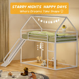 Varmsteda Bunk Bed Twin Over Twin for Kids with Slide and Ladder, Metal Floor Bunk Bed Frame with Full-Length Guardrail, Space-Saving Bunk Beds, White Varmsteda