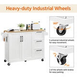 Yaheetech Kitchen Island with Drop-Leaf Breakfast Bar, 53" Width Kitchen Cart on 5 Universal Wheels with Rubberwood Top, Storage Cabinet, 3 Drawers, and Spice Rack for Dining Room, White Yaheetech