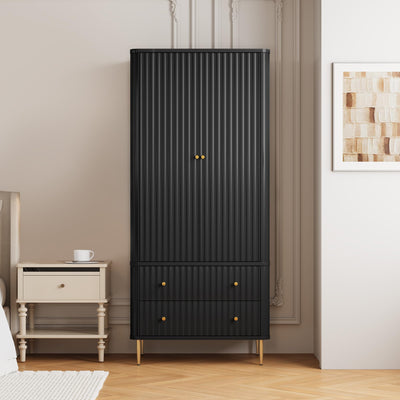 HLR Armoire Wardrobe Closet with Drawers, 72" Tall Modern Bedroom Armoire with Hanging Rod, Large freestanding Wooden Wardrobe Cabinet for Bedroom, Cloak Room (Black)