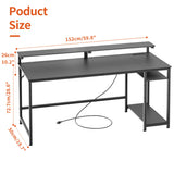 JOISCOPE Home Office Desk with Power Outlets (3AC, USB, Type-C), 60 × 20 Inch Computer Desk with Reversible Shelves, Laptop Table with Display Riser, Gaming Study Drafting Table for Bedroom, Black JOISCOPE
