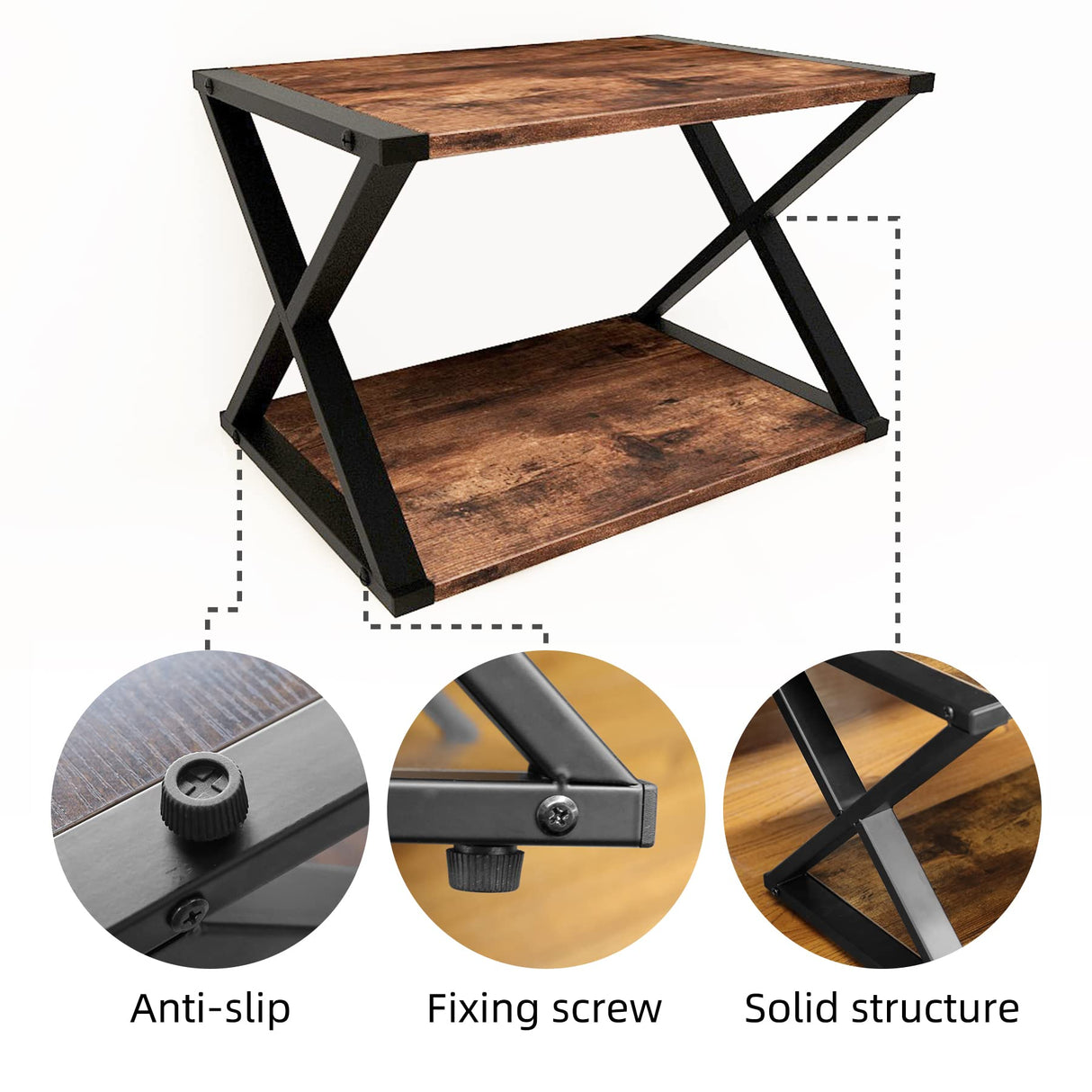 CALASK Desktop Printer Stand with Storage 2-Tier Wood Under Desk Printer Table, Multi-Purpose Printer Shelf for Home Office Organizer Storing Heavy Duty Fax Machine, Scanner, Rustic Brown CALASK