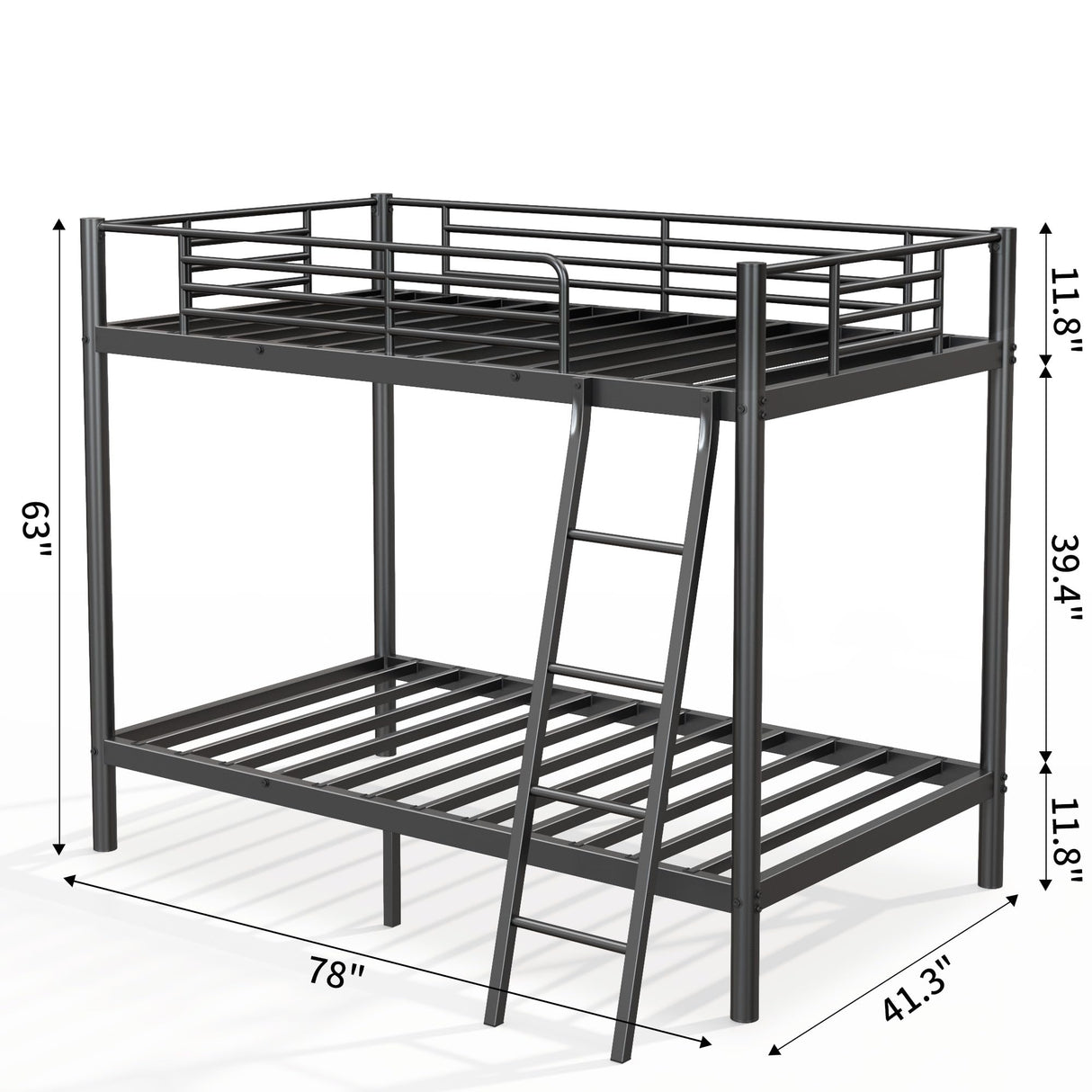 soges Twin Over Twin Metal Bunk Bed with Ladder & Guardrail, Heavy Duty Metal Bed Frame for Teens Adults, Black soges
