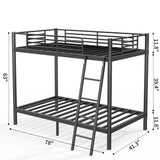 SogesSleep Bunk Bed Twin Over Twin, Heavy Duty Metal Bunk Bed Frame with Angled Ladder for Teens and Adults, for Spaces-Saving, Smooth Rounded Edges, Noise Free & Easy Assembly, Black SogesSleep