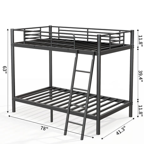 SogesSleep Bunk Bed Twin Over Twin, Heavy Duty Metal Bunk Bed Frame with Angled Ladder for Teens and Adults, for Spaces-Saving, Smooth Rounded Edges, Noise Free & Easy Assembly, Black SogesSleep