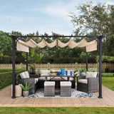 Sunjoy Outdoor Pergola 9 x 12 ft. Patio Black Steel Frame Pergola with Retractable Beige Canopy Shade for Backyard, Garden Activities Sunjoy