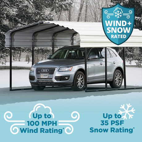 Arrow Carports Galvanized Steel Carport, Full-Size Metal Carport Kit, 12' x 24' x 9', Eggshell Arrow