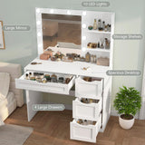usikey Makeup Vanity Desk with Mirror and 10 LED Lights, Makeup Vanity Table with 4 Drawers, Vanity Desk Dressing Table with 2 Storage Shelves, 3 Color Modes Adjustable Brightness for Bedroom,White usikey