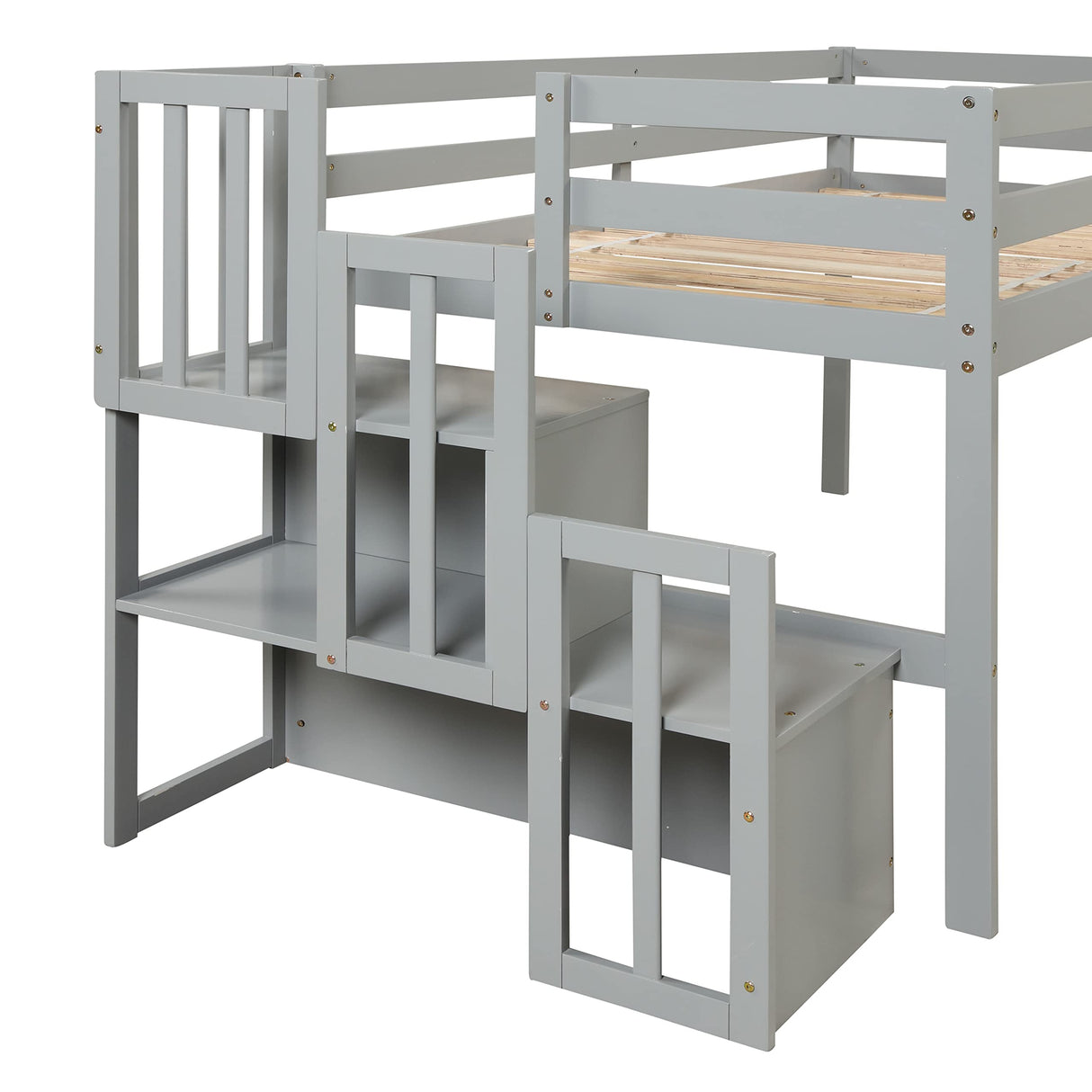 Bellemave Twin Low Loft Bed with Storage Staircase - Stylish Gray Frame for Kids and Teens Bellemave