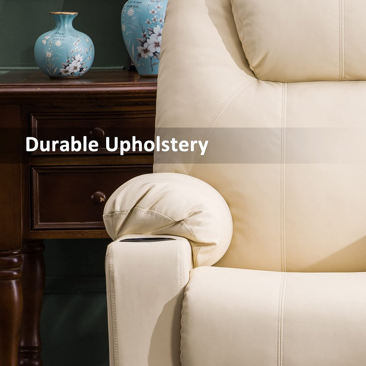 MCombo Power Lift Recliner Chair for Elderly, Lift Chair with Heat and Massage, FSC Certified, USB Ports, Cup Holders, Faux Leather 7040 (Cream White, Medium) MCombo