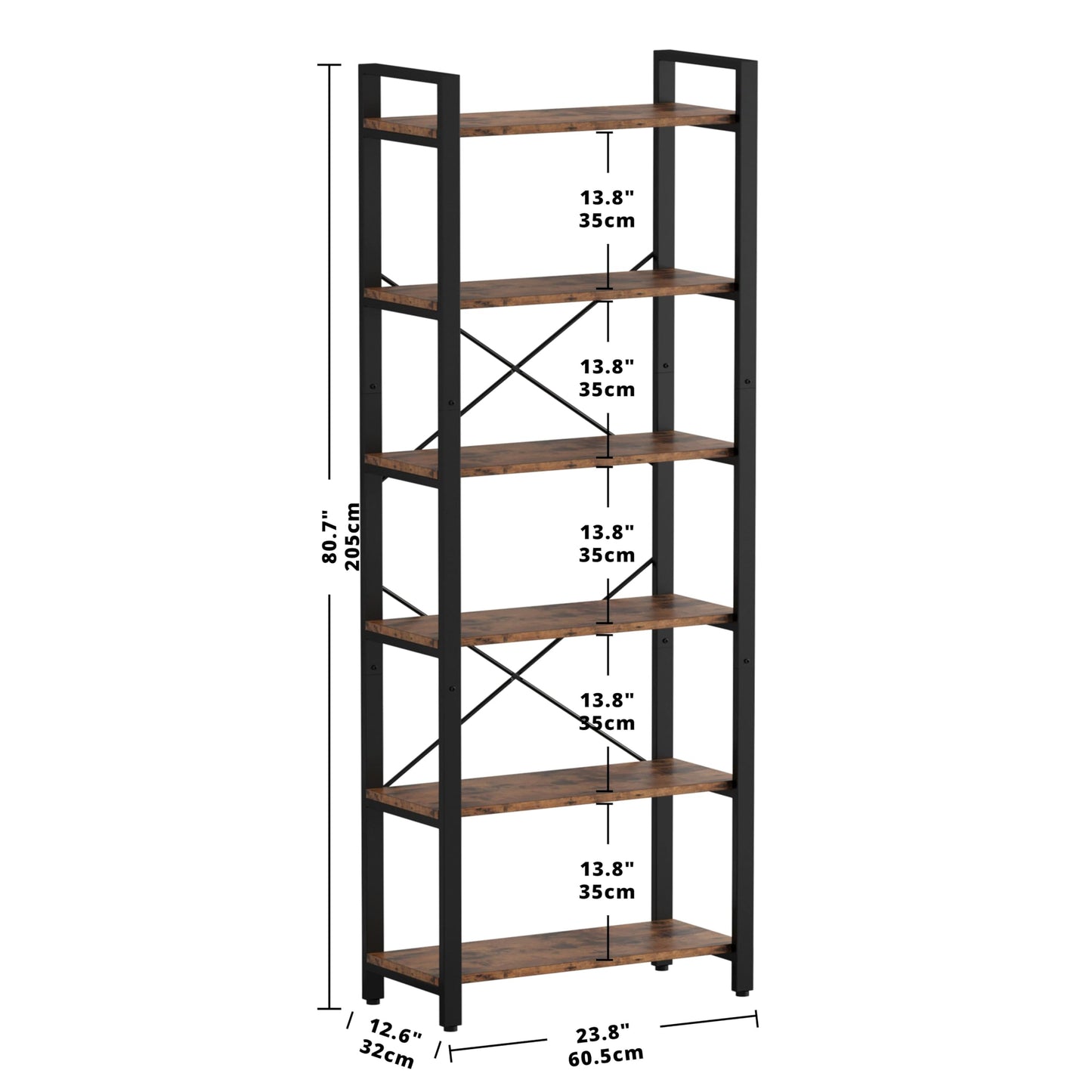 IRONCK Vintage Industrial 6-Tier Ladder Bookshelf - Durable Display Shelf for Home or Office - WoodArtSupply