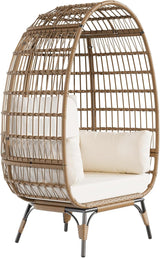 GAOMON Egg Chair, Oversized Wicker Outdoor Chairs with Luxury Cushions, 350LBs Capacity Steel Frame Patio Lounge Chaise for Indoor/Outdoor Use for Balcony, Living Room, Patio, White GAOMON