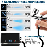 Slskbut Airbrush Kit with Air Compressor 4-Gear Adjustable, 32 PSI High Pressure Air Brush Set, Dual-Action Rechargeable Airbrush Spray Gun Set, Ideal for Painting, Cake Decor, Makeup, Nail Art, Model SLSKBUT