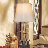 Rustic Table Lamps for Living Room Set of 2, Farmhouse Antler Western Bedside Lamp for Bedroom with 2 USB Charging Port, 3-Way Dimmable Resin Nightstand Lamps with Shade Decor, LED Bulbs Included Hamucd