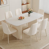 Ebullient White Oval Dining Table Set for 6, 67'' Modern Dining Table Set for 6, Cream White Oval Tabletop with Sleek Ripple Legs, 6 Soft Faux Leather Chairs, Ideal for Dining Room Ebullient