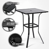 Betterland Patio Bar Table, Outdoor Square Bar Height Table Metal Bar Bistro Table, Metal Frame & Slat Tabletop with 1.57" Umbrella Hole Betterland
