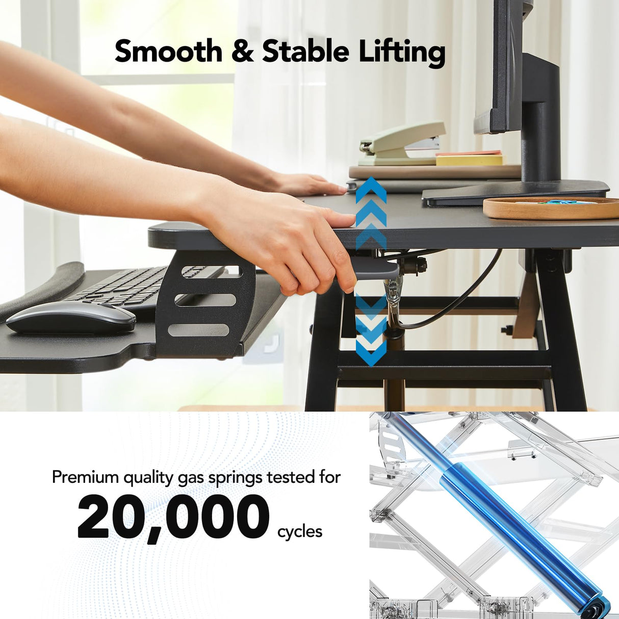 HUANUO Standing Desk Converter, 32” Sit to Stand Desk with Keyboard Tray, Height Adjustable Stand Up Desk Riser for Home Office, Dual Monitor and Laptop Workstation, Black HUANUO