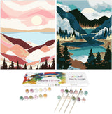 Jethami 2 Pack Paint by Numbers Kit for Adults Beginner, Mountains Lake Sunset Landscape DIY Canvas Art Kit with Brushes & Acrylic Paints for Home Decor 16x20 in Jethami