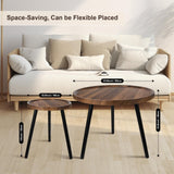 Nesting Coffee Table Set of 2, Modern Round Coffee Tables Nesting Side Table Set, Easy Assembly Nesting Tables for Living Room, Walnut Wood End Tables for Home Office Yard Dongxw