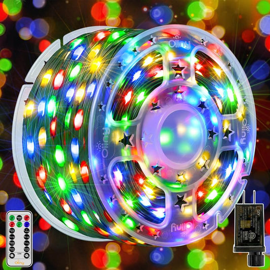 Ollny Christmas Lights, 198 FT 600 LED Outdoor Waterproof Plug in Christmas Tree Lights with 8 Modes Remote Timer, String Lights for House Yard Outside Indoor Xmas Decorations Multicolor