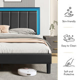 IMMERSTABLE King Size Upholstered Bed Frame with LED Lights and Storage IMMERSTABLE