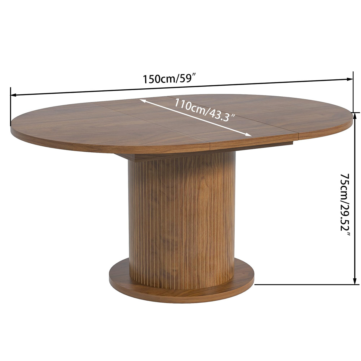 43.3 inch 59 inch Adjustable Size Round Dining Table for 4 6, Unique Design Modern Farmhouse Kitchen Table, Circle Dining Tables with Wood Strip Base for Kitchen Living Room (Walnut) LUVIOHOME
