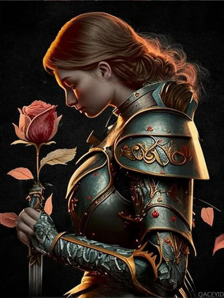 QACEYID Diamond Painting Kits Rose Warrior Woman Vintage Unique Adult Gift Creative Full Diamond Gemstone Art for Room Decor Home Decor Bathroom Decor Holiday Gift 12x16 inch QACEYID