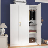 Homsee White Wardrobe Armoire Wooden Closet with 3 Doors, 5 Storage Compartments, 2 Hanging Rods & Decorative Handles for Bedroom Homsee