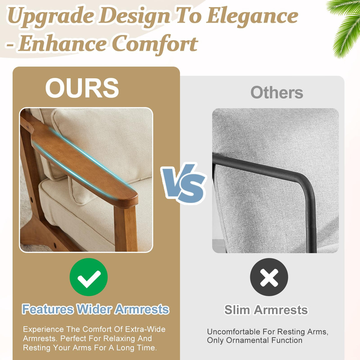 VINGLI Solid Wood Wide Armrests Accent Chair,Upholstered Mid Century Modern Chair with Pillow,Comfy Reading Chair Farmhouse Arm Chair,Chairs Living Room,Bedroom,Guest Room,Linen Fabric,Beige VINGLI