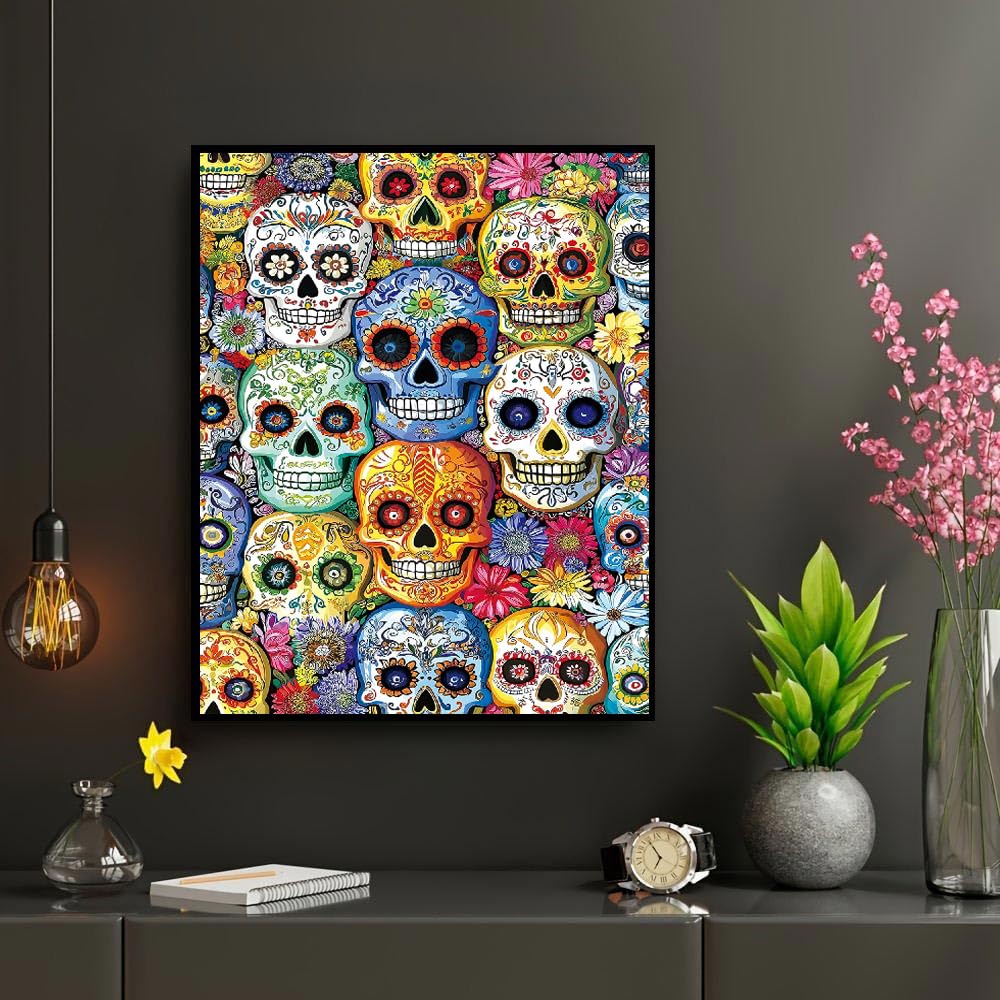 Diamond Art Kits for Adults Beginner- Skull DIY Modern Diamond Painting Kits 5D Diamond Dots Gem Art Crafts with Tools- Round Full Drill Funny Crafts for Home Wall Decor&Gift-12x16 inch Fairyland JinWenn