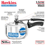 Hawkins 1.5 Litre Pressure Cooker, Stainless Steel Inner Lid Cooker, Induction Cooker, Small Cooker, Silver (HSS15) HAWKINS