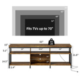 Algglobuy TV Stand for 65 75 Inch TV with LED Lights, Entertainment Center with Open Storage Tempered Glass Shelf & Power Outlets, Industrial TV Console Table for Living Room, Bedroom, Rustic Brown Algglobuy