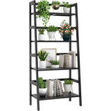 Homykic Bamboo Bookshelf 4-Tier Ladder Shelf, 49.2” Freestanding Open Bookcase Book Shelf Bathroom Storage Shelf Unit Plant Stand for Small Space, Living Room, Bedroom, Home Office, Black Homykic